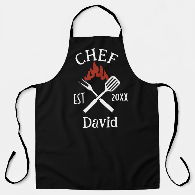 Modern Simple Chef Custom Name BBQ Adult  Apron (Front)