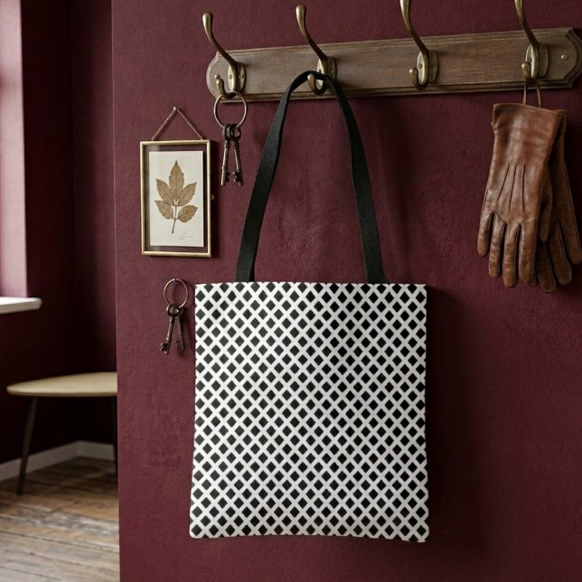 Modern simple chequered black white shopping tote bag (Creator Uploaded)