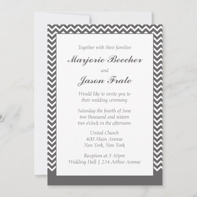 Modern Simple Chevron Wedding Invitation - Grey (Front)