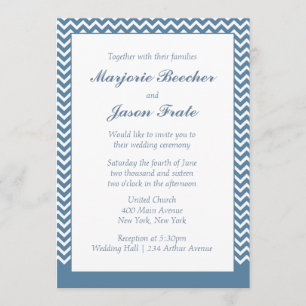 Modern Simple Chevron Wedding Invitation Sea Blue