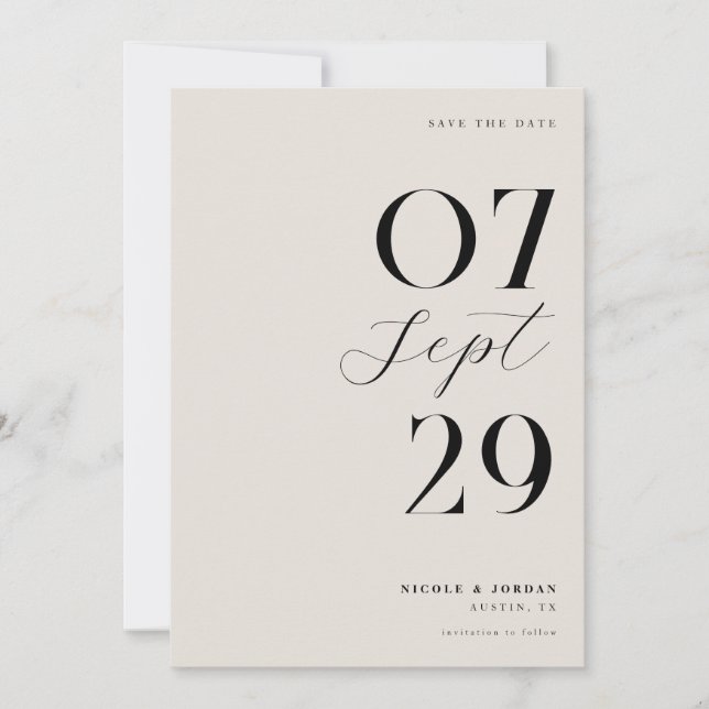 Modern Simple Chic Black and Ivory Wedding Save The Date (Front)