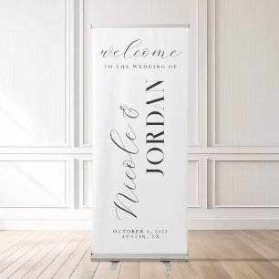 Modern Simple Chic Black and White Wedding Welcome Retractable Banner
