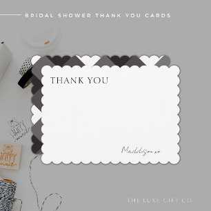 Modern Simple Chic Black Gingham Monogram Thank You Card