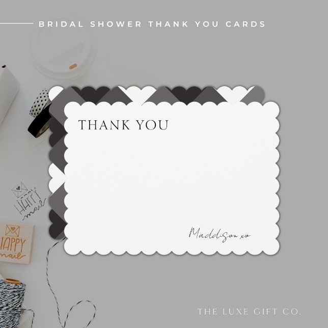 Modern Simple Chic Black Gingham Monogram Thank You Card (Creator Uploaded)