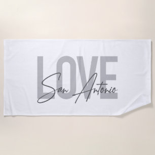 Modern, simple, chic, cool design Love San Antonio Beach Towel