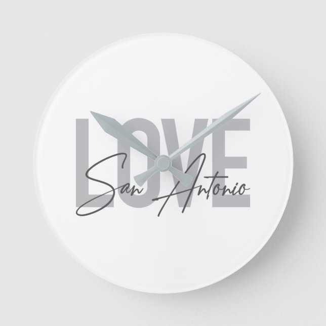 Modern, simple, chic, cool design Love San Antonio Round Clock (Front)