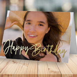 Modern Simple Chic Custom Photo Birthday Foil Greeting Card