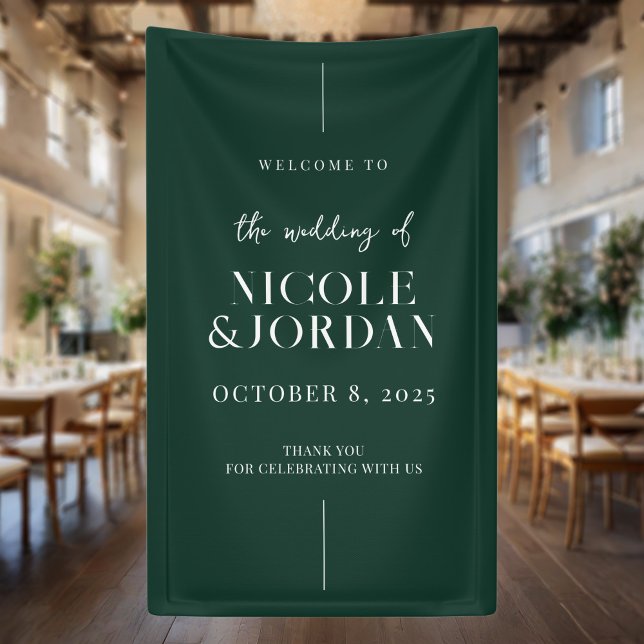 Modern Simple Chic Emerald Green Wedding Welcome Banner (Creator Uploaded)