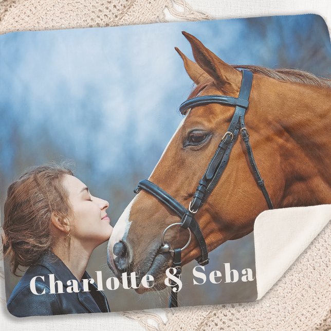 Modern Simple Chic Personalised Pet Horse Photo Sherpa Blanket (Creator Uploaded)