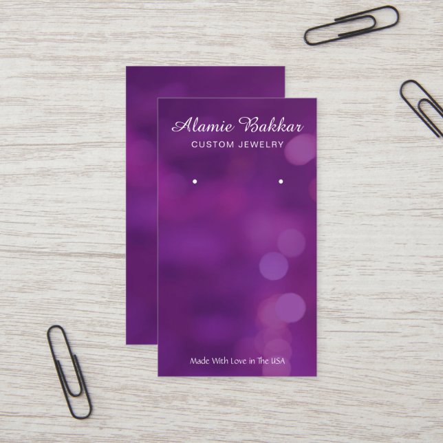 Modern Simple Chic Purple jewellery earring displa Business Card (Front/Back In Situ)