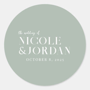 Modern Simple Chic Sage Green Wedding Classic Round Sticker