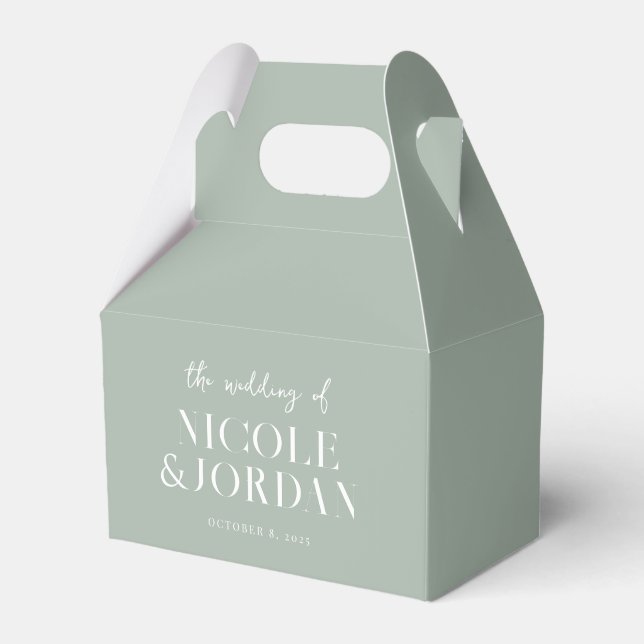 Modern Simple Chic Sage Green Wedding Favour Box (Front Side)