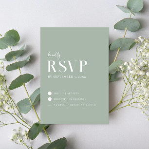 Modern Simple Chic Sage Green Wedding RSVP Card