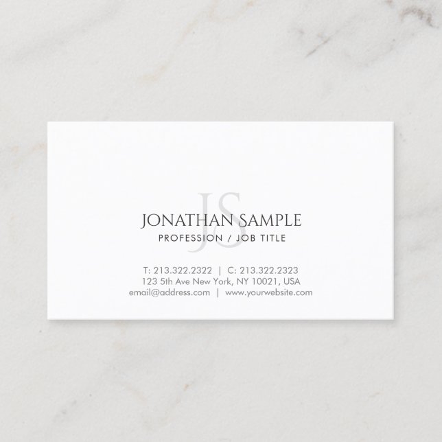 Modern Simple Chic Trendy Monogram Plain Business Card (Front)