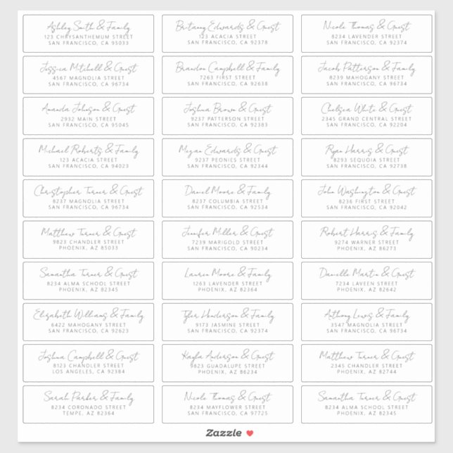 Modern Simple Chic Wedding Guest Names Address (Sheet)