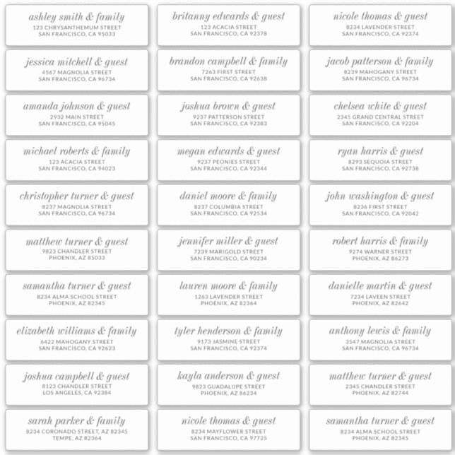 Modern Simple Chic Wedding Guest Names Address (Front)