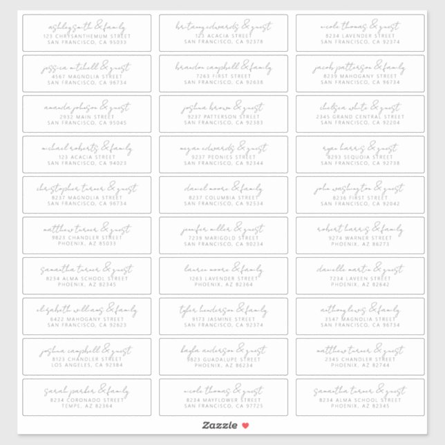Modern Simple Chic Wedding Guest Names Address (Sheet)