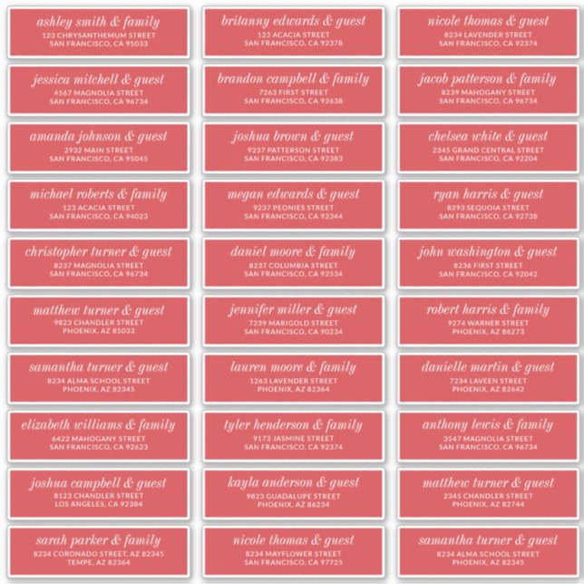 Modern Simple Chic Wedding Guest Names Address (Front)