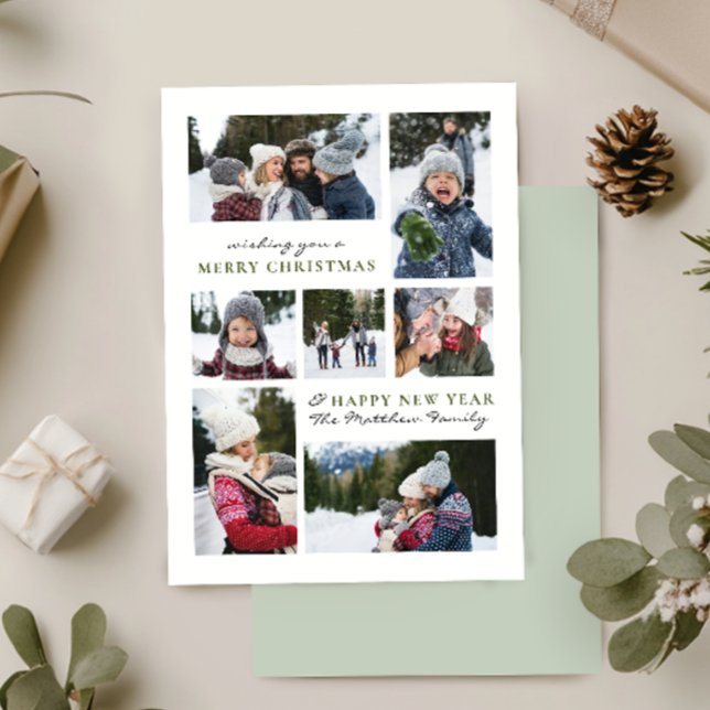 Modern Simple Christmas Family Seven Photo Collage Holiday Card (Creator Uploaded)