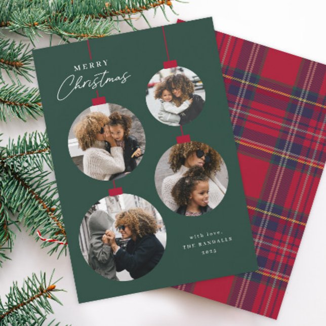 Modern Simple Christmas Ornament 4 Photo Holiday Card (Modern Simple Christmas Ornament 4 Photo Holiday Cards.)