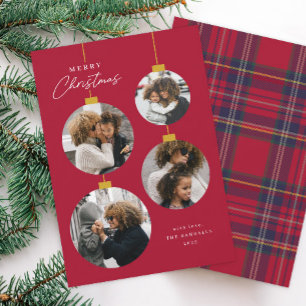 Modern Simple Christmas Ornament 4 Photo Holiday Card