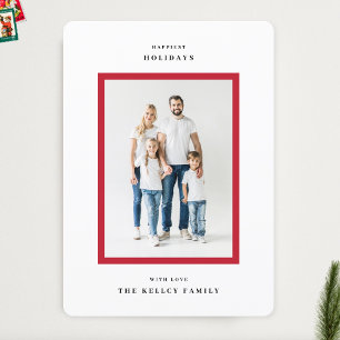 Modern Simple Christmas Red Frame Photo Happiest Holiday Card