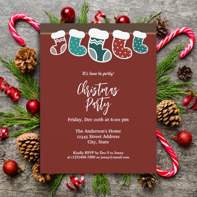 Modern Simple Christmas Stockings Holiday Party Invitation (Creator Uploaded)