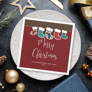 Modern Simple Christmas Stockings Holiday Party Napkin