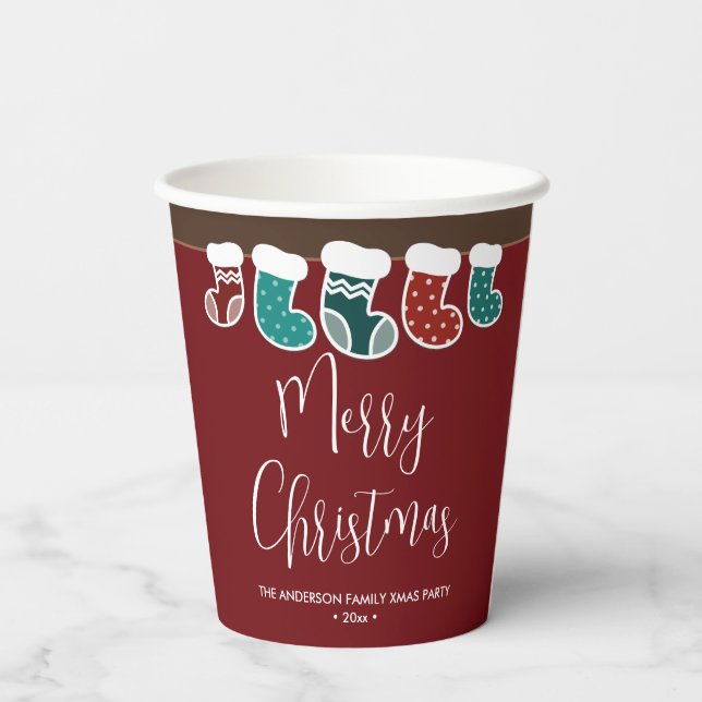 Modern Simple Christmas Stockings Holiday Party Paper Cups (Back)