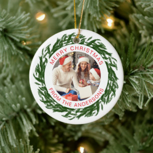 Modern Simple Christmas Wreath Family Photo Ceramic Tree Decoration