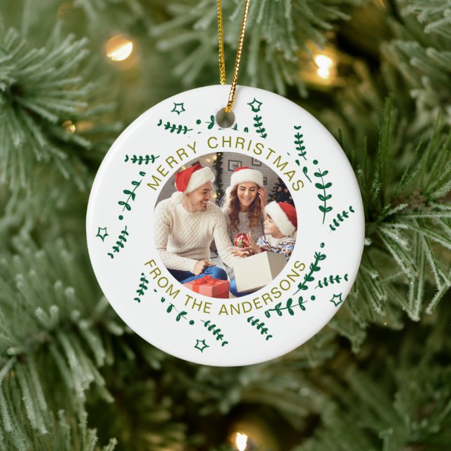 Modern Simple Christmas Wreath Family Photo Ceramic Tree Decoration (Tree)