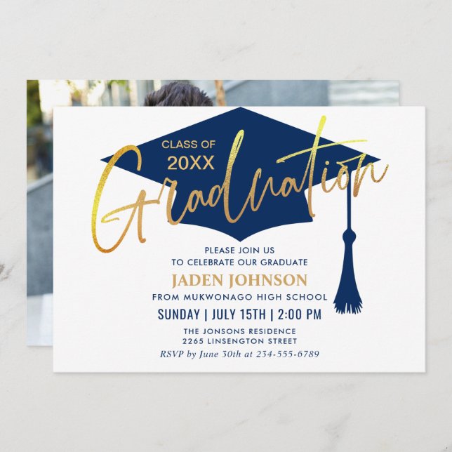 Modern Simple Class of 2024 PHOTO Graduation Party Invitation (Front/Back)