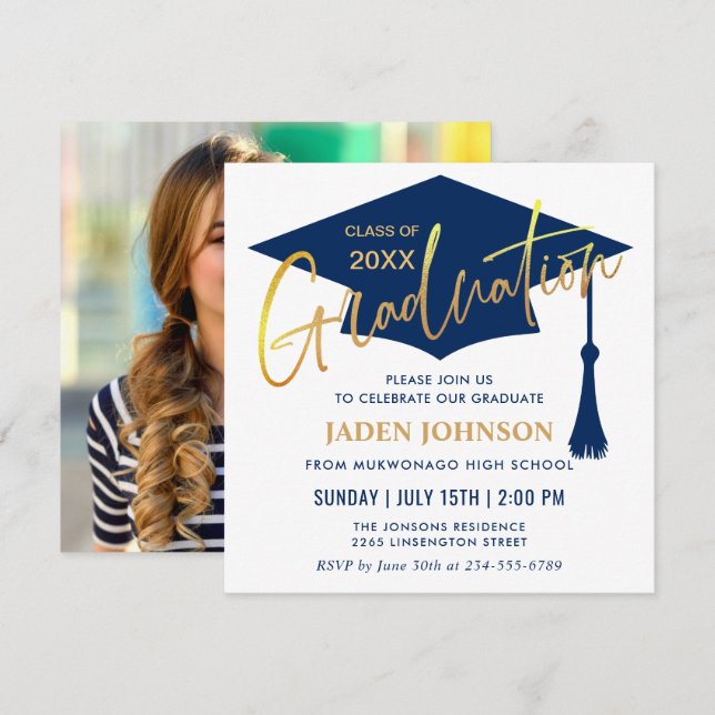 Modern Simple Class of 2024 PHOTO Graduation Party Invitation (Front/Back)