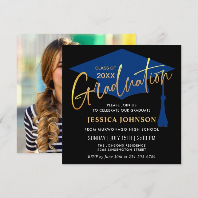 Modern Simple Class of 2024 PHOTO Graduation Party Invitation (Front/Back)