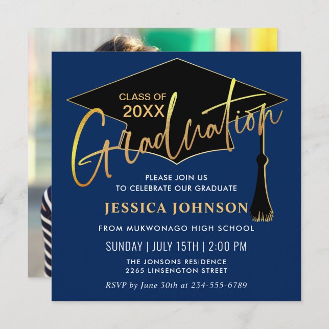 Modern Simple Class of 2024 PHOTO Graduation Party Invitation (Front/Back)