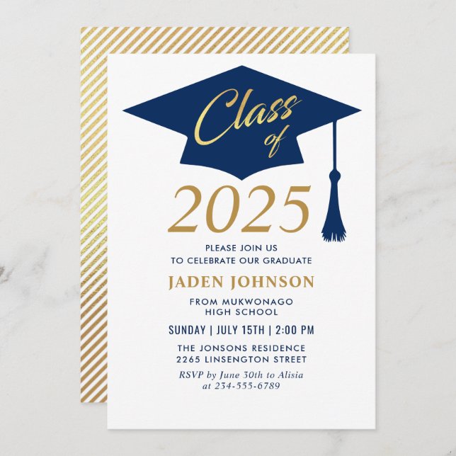Modern Simple Class of 2025 Graduation Party Invitation (Front/Back)