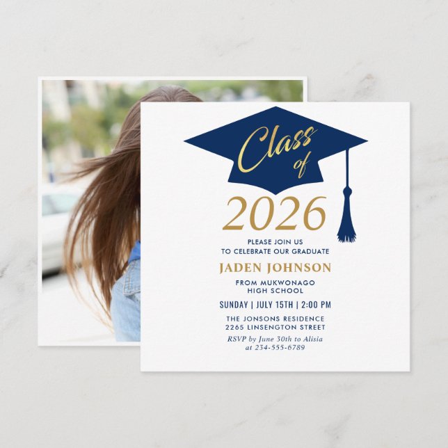 Modern Simple Class of 2025 PHOTO Graduation Party Invitation (Front/Back)