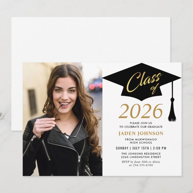 Modern Simple Class of 2025 Photo Graduation Party Invitation (Front/Back)