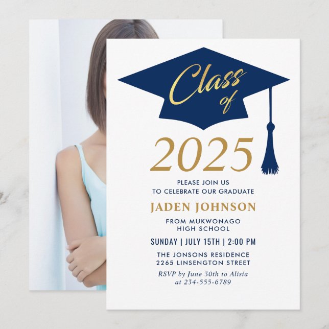 Modern Simple Class of 2025 Photo Graduation Party Invitation (Front/Back)