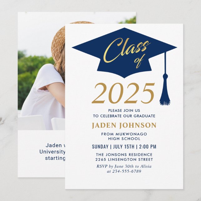 Modern Simple Class of 2025 Photo Graduation Party Invitation (Front/Back)