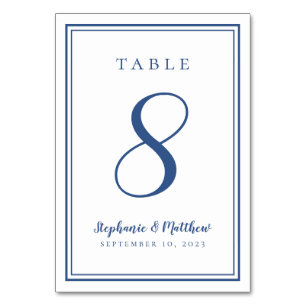 Modern Simple Classic Blue Wedding Customised Table Number