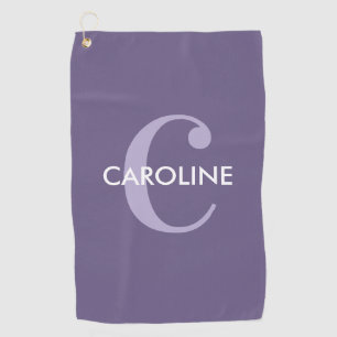 Modern Simple Classic Initial Purple Golf Towel