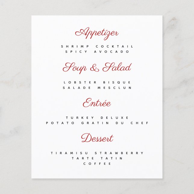 Modern simple classic menu card black DIY Flyer (Back)