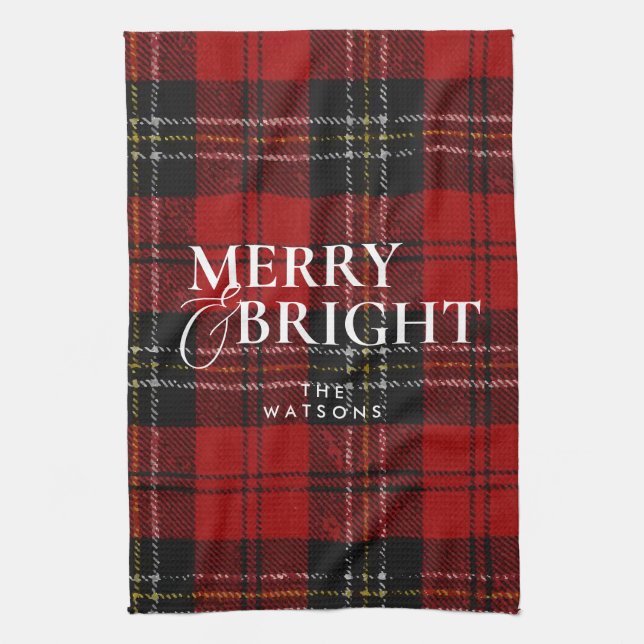 Modern Simple Classic Script Christmas Tea Towel (Vertical)