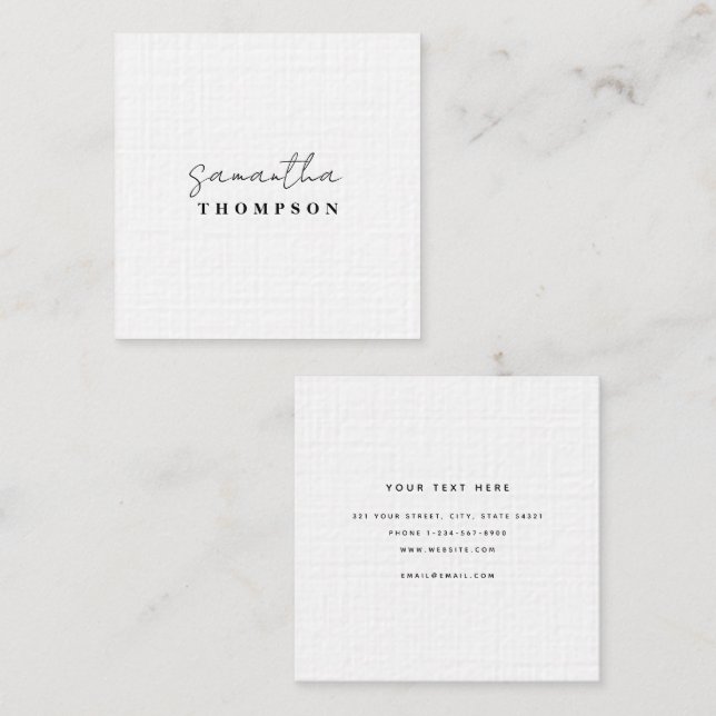 Modern Simple Classic White Square Business Card (Front/Back)