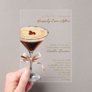Modern Simple Cocktail Themed Mocha Bridal Shower Acrylic Invitations