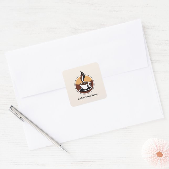 Modern Simple Coffee Shop professional  shop Square Sticker (Envelope)
