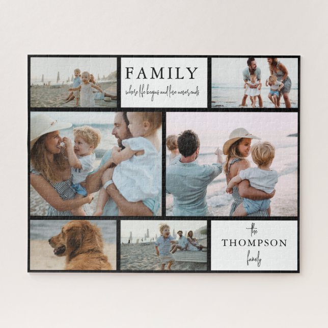 Modern Simple Collage Family Photo Script  Jigsaw Puzzle (Horizontal)