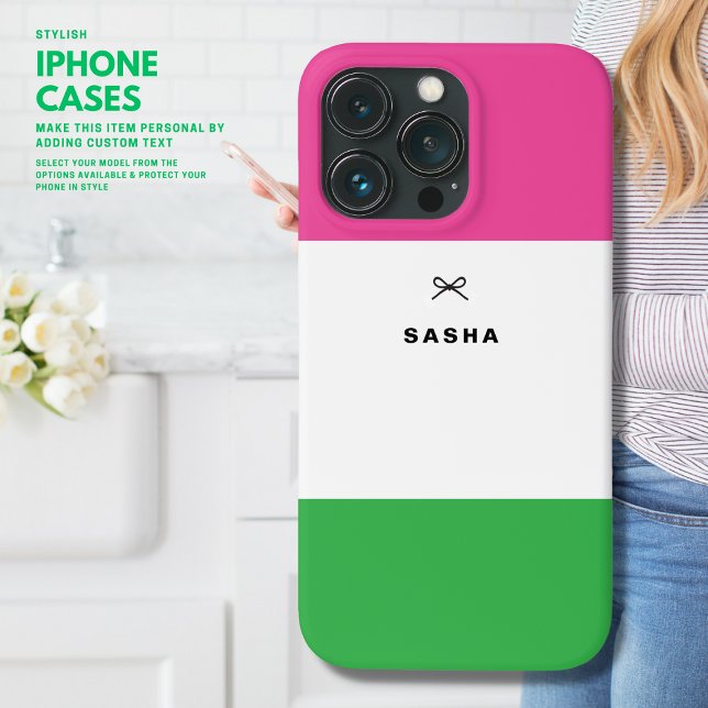 Modern Simple Colour Block Pink and Green with Bow Case-Mate iPhone Case (Creator Uploaded)