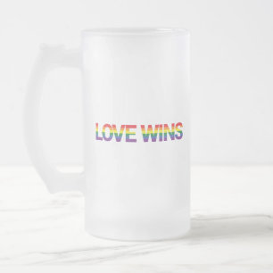 Modern, simple, colourful, vibrant design Love Win Frosted Glass Beer Mug